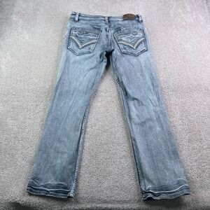 Flypaper Jeans Mens 32x32 Blue Straight Leg Embroidered Grunge Stretch Denim